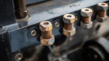 Rusted Bolts Securely Fastened To Metal Plate photo