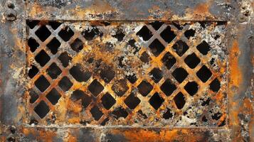 Rusty Metal Grate Shows Extensive Corrosion Damage photo