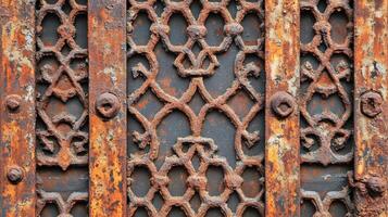 Rusted Metal Gate With Intricate Decorative Design photo