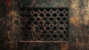 Rusted Metal Panel With Decorative Grid Pattern photo