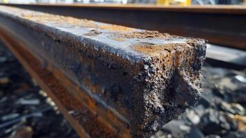 Rusted Railway Track Showing Significant Corrosion Damage photo