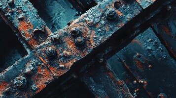 Rusted metal structure with bolts and aged texture photo