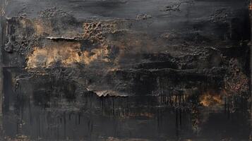 Abstract Dark Textured Canvas Painting Gold Accents photo