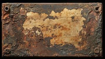 Rusted Metal Plate With Peeling Paint Showing Age photo