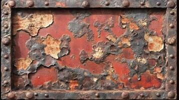 Rusted Metal Panel With Peeling Paint And Rivets photo