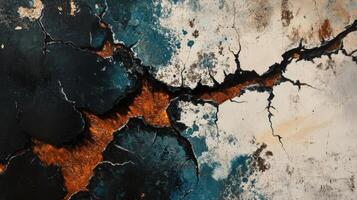 Abstract Cracked Surface With Dark Blue Orange And White Hues photo