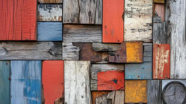 Reclaimed Wood Panel Colorful Rustic Texture photo