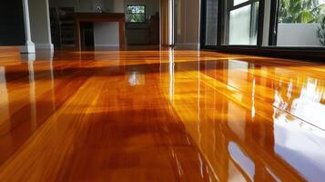Polished Wooden Floor Reflecting Sunlight In A Room photo