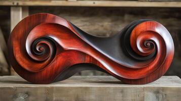Intricate Wooden Sculpture With Double Spiral Design photo