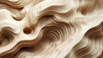 Abstract Wooden Sculpture with Layered Waves photo