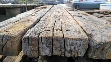 Weathered Wooden Dock Planks Near Boats photo