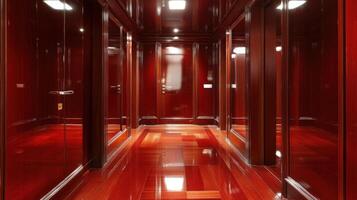 Luxurious Mahogany Hallway With Mirrored Doors photo