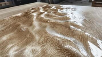 Sculpted Wood Surface Showing Wavelike Patterns photo