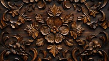 Wooden floral pattern on a dark background photo