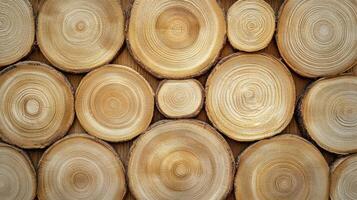 Cross sectioned tree rings arranged in a pattern photo