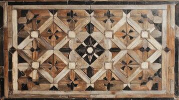 Intricate Wooden Floor Pattern Geometric Design photo