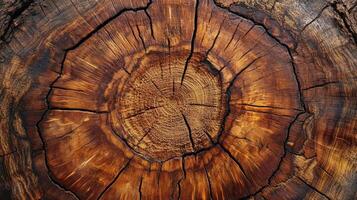 A Detailed Cross Section Of A Rich Brown Tree Trunk photo