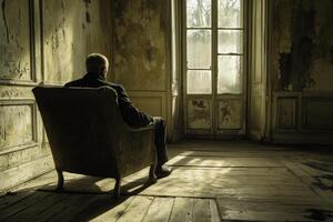 Contemplation in a deserted room hinting at deep sadness photo
