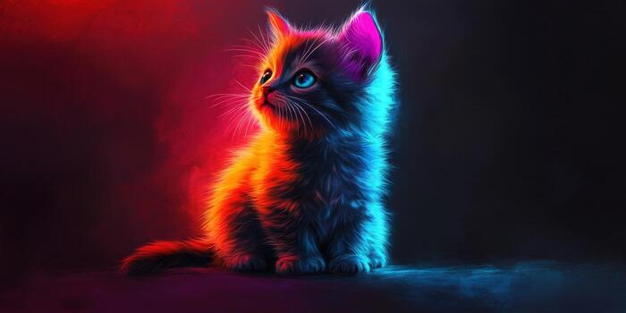 Vibrant kitten gazing with curiosity in a colorful setting photo