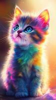 Colorful kitten gazing curiously in a vibrant background photo
