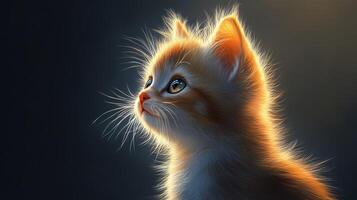Curious kitten gazes thoughtfully in warm, glowing light photo