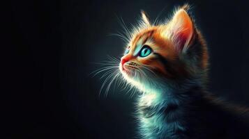 Cute fluffy kitten gazing thoughtfully in soft light photo