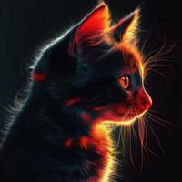 Majestic black cat with glowing highlights at sunset photo