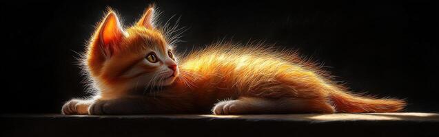 Playful orange kitten resting in a sunlit shadow photo