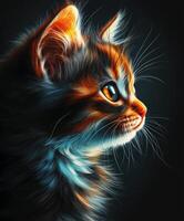 Cat with vivid fur standing out against a dark background photo
