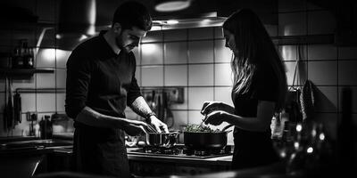 Cooking together in a cozy kitchen during an evening meal photo