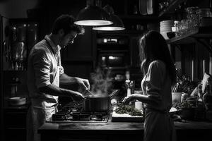 Cooking together in a cozy kitchen at night photo