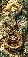 Snake blends into rocky terrain under natural sunlight photo