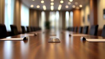 Conference room setup for a business meeting on a sunny day photo