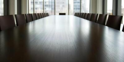 Long conference table with chairs in modern office space photo