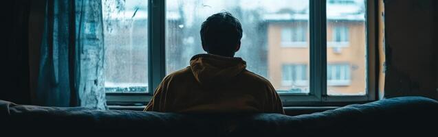 Feeling isolated on a rainy day while watching from the window photo