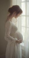 Expecting a new life in a serene moment by the window photo