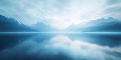 A lake with mountains and trees in the background photo