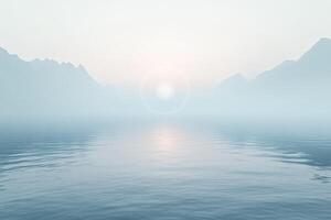 A lake with mountains in the background photo