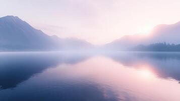 A lake with mountains in the background photo