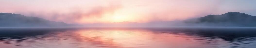 A beautiful sunset over a lake with mountains in the background photo