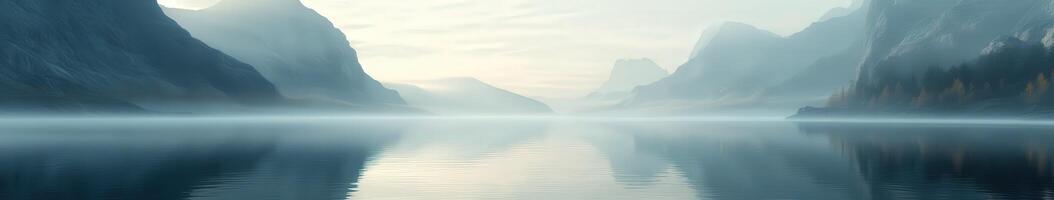 A river in the mountains with fog and trees photo
