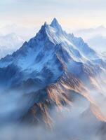 A peak rises above fog in nature's calm embrace photo