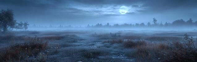 Misty twilight in a tranquil landscape under a glowing moon photo