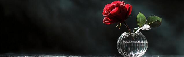 A single red rose in a clear glass vase photo