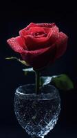 A single red rose in a glass vase photo