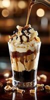 Delicious affogato dessert served in a clear glass photo