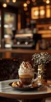 Indulgent affogato dessert topped with whipped cream and nuts photo