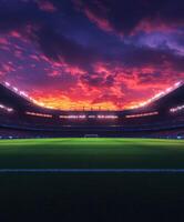 Sunset over stadium during an evening match in vibrant colors photo