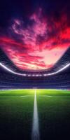 Spectacular sunset over a vibrant stadium field during an event photo