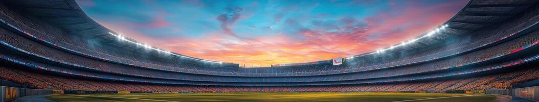 Colorful sunset over the stadium with vibrant crowd and atmosphere photo